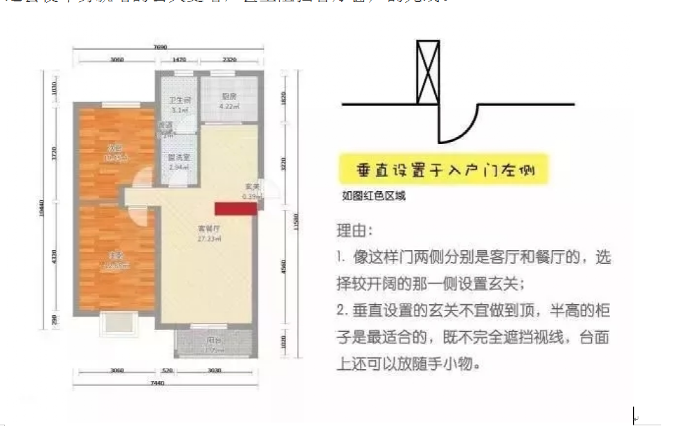 這樣柜子和墻形成一個(gè)整體，減少了玄關(guān)柜凸出太多給人帶來的壓迫感。